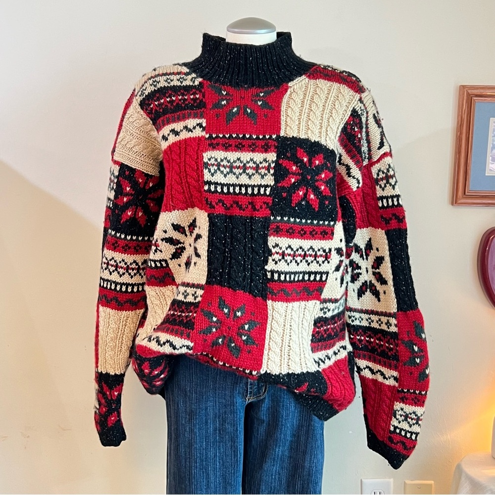 Vintage Red and black Jones New York patchwork wool sweater knitwear - Picture 5 of 8